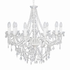 LANDHAUS großer Kronleuchter weiß Kristalle Lüster 12-armig H70cm Deckenlampe