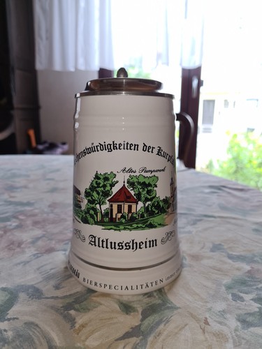 Weldebräu bierkrug zinndeckel - bierkrug,