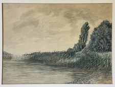 Seeufer Aquarell sign. Hans de Vos Landschaft Bodensee? Natur Kunst 20. Jh. 1929