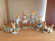Deko Hasen Gruppe Nostalgie Figuren Poly hellblau/rosa/hellgrün/braun