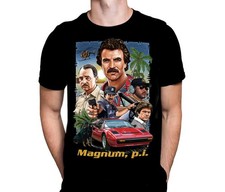 Magnum PI - Schwarzes T-Shirt - Größen S - 5XL - TV-Show Artwork / Detektiv
