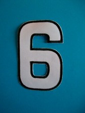 Zahl 6 Stoff 10cm weiß mit schwarzem Rand  Aufbügeln Tricot Zahl  Bügelbild