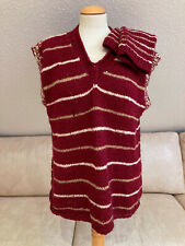 RETRO 1980er 3tlg Handmade Damen Strick-Ensemble M Rot Pullunder & Stulpen