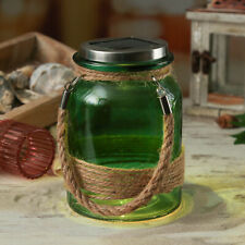 LED Solarglas mit Juteseil Windlicht Laterne Solarleuchte Tischleuchte 16cm grün