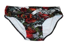 HERREN BADEHOSE HOSE BADESLIP TURBO TOTENKOPF MOTIV MYSTISCH BUNT Gr. 56 NEU