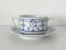 DDR Vintage Jäger Eisenberg Suppentasse +Untertasse Indisch Blau Strohblume