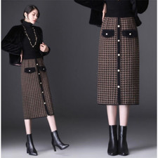 Damen Midi Strickrock Hohe Taille Bodycon Halb Kleid Büro Party Elegant Chic