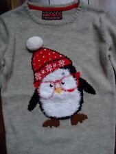 Pullover Mädchen warm Winter Glitzer 152 158 Weihnachten Pinguin