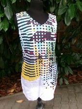 Kleid Baumwolle weiß Print Stretch Etuikleid Adventures des Toiles 38 Garn Metall doppelt