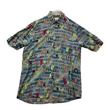 Haupt Hemd Herren S 37/38 Grau Schriftzug Buchstaben Zeitung Print