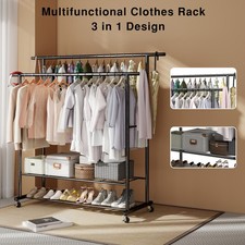 Kleiderständer Garderobenständer mit Metallrollen Stabil für Schlafzimmer Metall