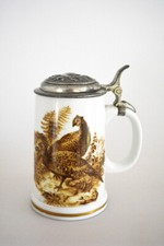 Bierkrug mit echt Zinndeckel - FINE CHINA LICHTE Made in GDR /DDR Porzellan