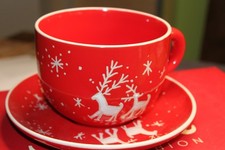 SIA Home Fashion Keramik Set ~ 2x Jumbo Becher (Bol) "Snow & Reindeer", Sweden +