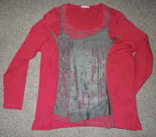 Damen Shirt Langarm Pink/Grau Applikationen ca. Gr. XL Bagoraz