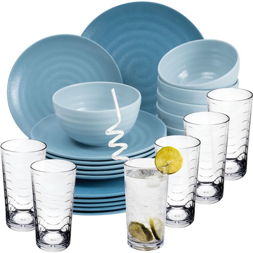 Melamin geschirr set blau - geschirr, 6