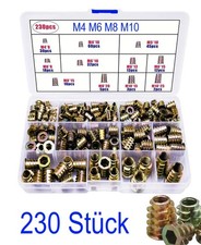 230 tlg. Set M4 M5 M6 M8 M10 Metallgewinde Einsatz für Holz in Sortimentkasten