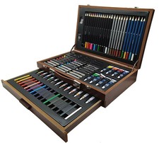 Mal und Zeichenkoffer 91 teillig Holzklappkoffer Farbstifte Aquarell Öl Pastell