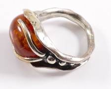 Designerring Ring Bernstein Silber 925 Stilisiertes Geweih Jagd