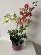 Künstliche Orchidee Kunstpflanze, lila Topf, 2-stämmige Blumen neuwertig