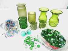 Trödel großes Deko Paket grün Glas Vasen Kerzengläser Nuggets Streudeko Konvolut