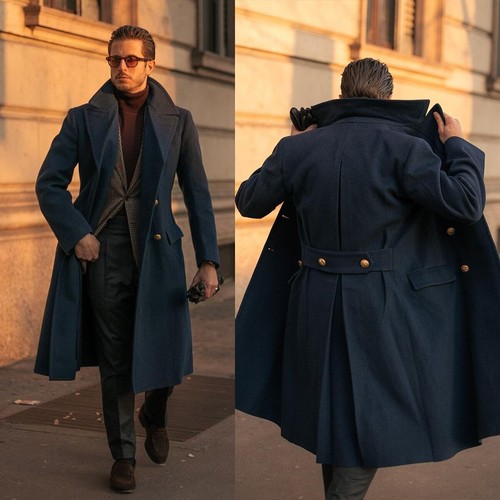 Navy zweireiher herrenmantel - navy,