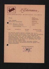 WURZACH, Brief 1948, H. Ehrmann Handweberei