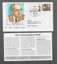 BRD 2000 FDC + Beschreibung - 100. Geburtstag Kurt Weill Komponist / Probe Venus