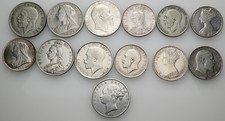 Großbritannien, Lot aus 13 Münzen 1849-1935, Crown, Florin, siehe Fotos!