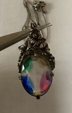 Jugendstil Rheinkiesel Rhein Main  Collier Silber Floral Tropfenform