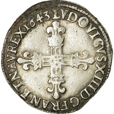 [#485808] Münze, Frankreich, Ludwig XIII., 1/4 Écu à la croix, 1/4 Ecu, 1643, Bordeaux