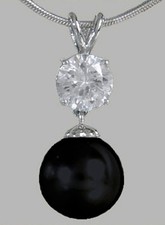 925 Silber * Anhänger mit Zirkonia & Imitationsperle Schwarz * Silberanhänger