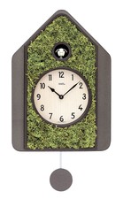 AMS 7497 Wanduhr Quarz mit Pendel Kuckucksuhr modern Holzgehäuse mit Moos