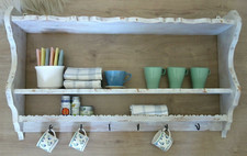 Altes Küchenregal Holzregal Gewürze Tassen Handtuchhaken Deko Shabby Chic weiß
