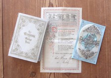 PATENBRIEF Taufbrief BLAU Tüll Oblate Silber, komplett - STIEBITZ Bautzen 1900