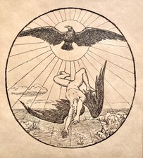 Hans Thoma Sturz des Ikarus Lithographie auf Similijapan nach 1895 Jüngling Akt