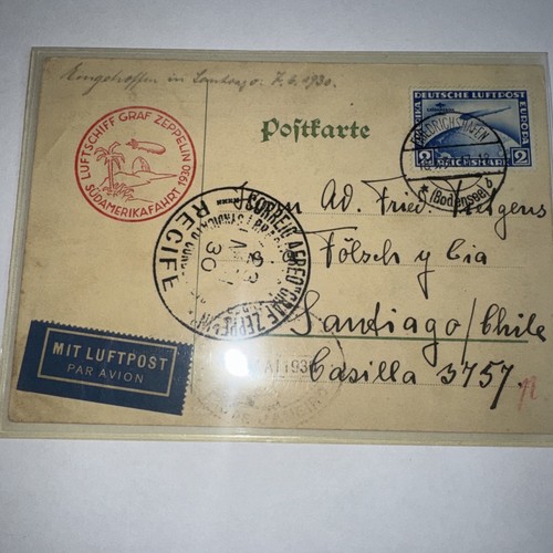 Zeppelin postkarte santiago - zeppelin, santiago/