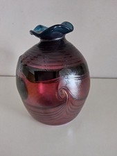 Glashütte EISCH Glaskunst Vase signiert mit Nr. 53 Fadendekor Studioglas