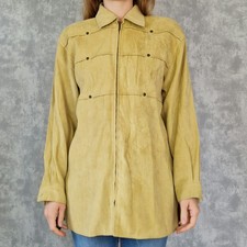 Veloursleder Hemd 39 M Verse Damen Oversized Jacke Beige Vintage Langarm 