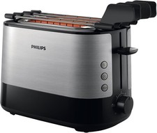 Toaster Schwarz Silber Edelstahl 2 Schlitz 730W Sandwichhalter Philips HD2639/90