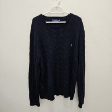 Polo Ralph Lauren Pullover Pulli Zopfmuster Rundhals Navy Baumwolle Gr. XL Herren