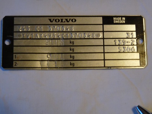 Volvo datenschild 245 - datenschild, c1