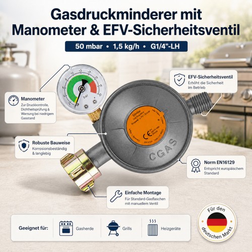 Gasdruckminderer 50mbar mit