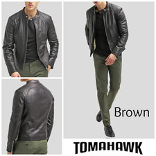 Herren Lederjacke Mantel Größe L Bomber Tomahawk weich VINTAGE RAR - braun