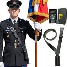 FLAGGENPARADE STANGENHALTER GÜRTEL - echt schwarz Leder Kreuzriemen - Militäruniform