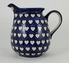 B-Ware Bunzlauer Keramik Krug; Blumenvase; Milchkrug; 0,9Ltr. Herzen (D041-SEM)