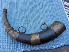 Antikes Schwarzpulver Stopfhorn Holz,  Metall  Pulver Horn