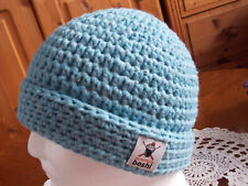 Winter-Häkelmütze aus myboshi-Wolle No 1 Glitz, Aquamarin, 2 Tragemöglichkeiten