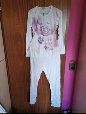 Vintage Rösch Pyjama Schlafanzug Hausanzug weiß rosa lila Batik Blumen 42