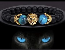 ONYX ARMBAND GOLD SCHWARZ MIT LÖWENKOPF MÄNNERSCHMUCK UNISEX NATURSTEINE LION