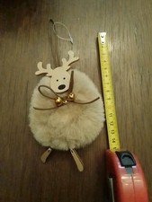 Weihnachtsschmuck Baumanhänger Rentier Plüsch Beige Glöckchen Leder Holz Elch